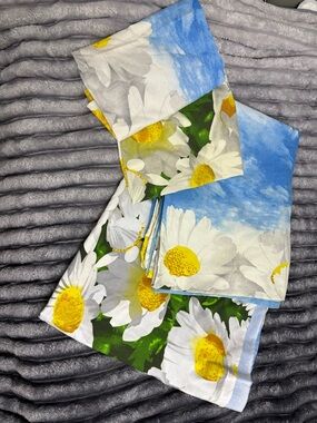 Cotton Queen Blue Sky Daisy Flowers Floral Duvet Cover Shams Flat Sheet Set of 4